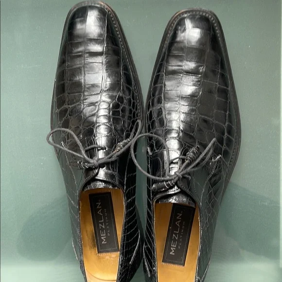 Mezlan Black Crocodile Leather Men's Shoes - Picture 6 of 10